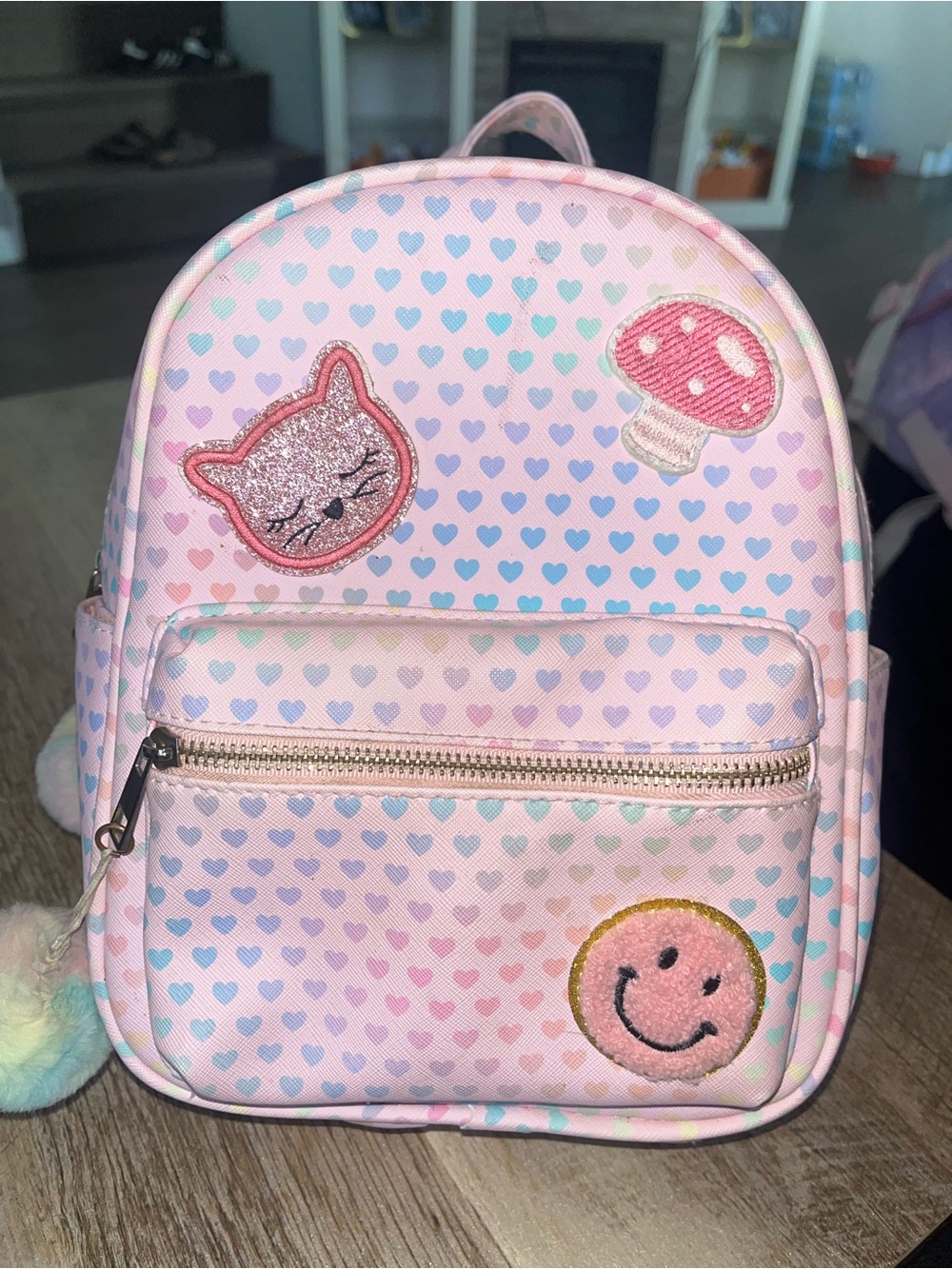 Kids Pink Heart Pattern Mini Backpack with Cute Patches